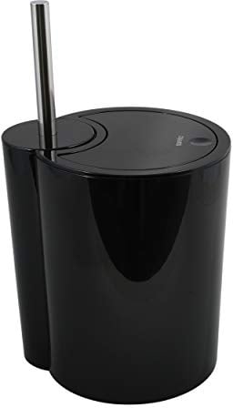 Spirella WC Bürste und Abfalleimer Moon 2in1 | Toilettenbürste Kosmetikeimer 6 Liter mit Ring zum unsichtbaren einhängen vom Müllbeutel | 24x20,5x40cm | Schwarz