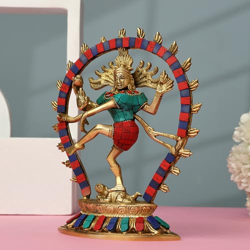 Purpledip Hindu-Gott Shiva tanzender Nataraja Messing Statue für Heimtempel Mandir Showpiece 21,6 cm (10446)