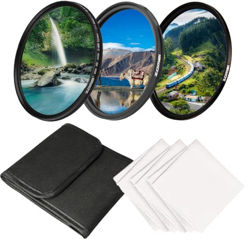 ZOMEI 82 mm UV/CPL/ND Objektivfilter-Set (3 Stück), mehrfach beschichteter UV-Schutz, CPL-Polarisations- und ND2-ND400 Neutraldichtefilter mit Reinigungstuch und Filtertasche oder 82-mm-Kameraobjektiv