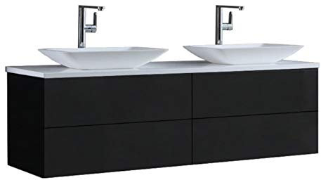StoneArt Badmöbel Set mit Mineralguss Waschbecken Waschschale Aufsatzwaschbecken und Unterschrank Waschtisch Einzel- oder Doppelwaschbecken Brugge BU-1601pro-1 dunkelgrau 160cm