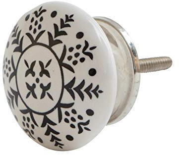 Knober Möbelkopf | Serie Dec filgran gestaltet | abriebfest | Montur aus Edestahl | Möbelknöpfe 40mm Knauf | Schwarz-Weiß| Türgriff Gewinde metrisch M3 | DEC 18