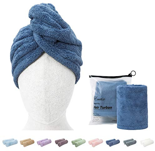 ENETIX 2 Stück Microfaser Handtuch für Damen, Haare Schnelltrocknend 25 × 70 cm Super Absorbierender Anti-Frizz-Haar-Turban, Schnell trocknende Haartücher mit Knopf (Königsblau)