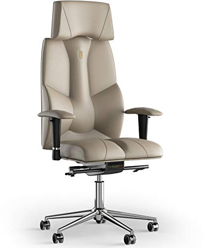 KULIK SYSTEM Bürostuhl Ergonomisch – Orthopädischer Chefsessel gegen Rückenschmerzen, patentierte Lendenwirbelstütze - über 20 Einstellungen, Echtes Leder, Executive Design