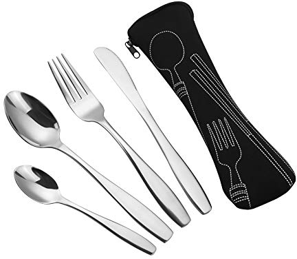 Gitany Portable Travel Camping Cutlery, 4 Piece Cutlery with Carrying Case (Black)