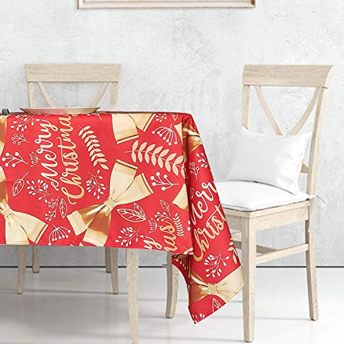 WedDecor Neu Rund Und Rechteckig Bedruckt Weihnachten Tischdecke Rechteckig - Rot und Gold - Blumenmuster Schleife Band, Rectangle - 60X84