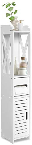 Badezimmerschrank Badschrank Schmal WC Schrank Hochschrank Eckschrank aus Holz Aufbewahrung von Badutensilien 80 x 15,5 x 15 cm Für Badezimmer Wohnzimmer Schlafzimmer Flur