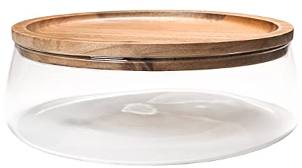 QUVIO Glasschale mit Holzdeckel - Tischdekoration - Couchtischschale - Braun