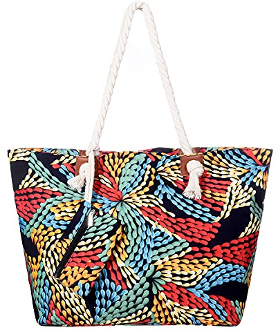 DonDon Bolso de playa grande impermeable con cremallera Colourful World