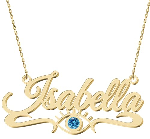 UMAGICBOX Personalisierte Nazar-Halskette mit Name/Wort - Maßgeschneidertes Evil Eye Namensschild - Edelstahl/Silber/Gold/Roségold - Tolles Geschenk für Sie zum Geburtstag oder Weihnachten