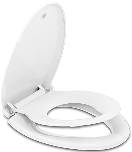 Hibbent Potty Training Toilet Seat, Built-in Magnetic Seat, Lid with Cover, Never Loosen and Slow Close Convertible Toilet Seat for Kids, Adult and Child (White, Elongated)