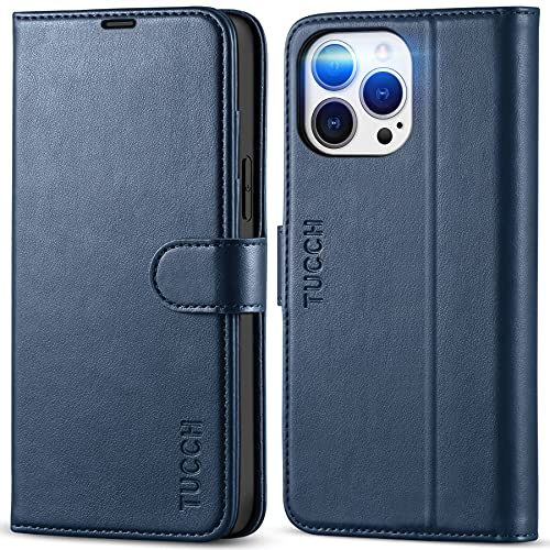 TUCCH Custodia per iPhone 13 Pro Max Pelle Portafoglio Blocco RFID, Blu | Antiurto, Magnetica, Flip Chiusura, Tasca Carte, 6,7 2021