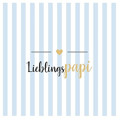 Miss Lovely Servietten LIEBLINGS-Papi Tisch-Dekoration Vatertag Herrentag Männertag Danke Papa Statement-Serviette in blau & weiß gestreift mit goldenem Herz 20 Servietten