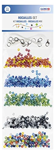 GLOREX 6 1630 301 - Rocailles Set, 50 g, 5 x 1 m, 5-fach bunt sortiert, mit Kordeln und Verschlüssen, ideal geeignet zur Gestaltung von Schmuck, Armbändern, Halsketten, Accessoires und Dekoration