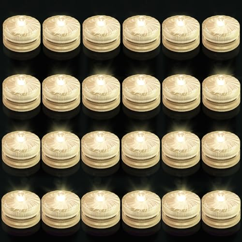 idyl light Unterwasser Led Lichter,Warmweiß Wasserdichte LED Teelichter, Batteriebetriebene Kerzen Poollicht für Garten Aquarium Vase Badewanne Pool oder Spa 24 Stück