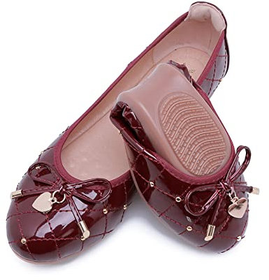 MACHSWON Womens Bow-Embellished Flat Shoes Casual Ballet Flats(Smooth Red, Size 5)