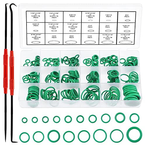 Swpeet 270pcs Grün Nitril Gummi O Ring Sortiment Kit Dichtung Dichtung Waschmaschine mit 2pcs Mini Präzision Pick und Haken Set, Auto Auto Fahrzeug Reparatur Klimaanlage Kompressor Dichtungen