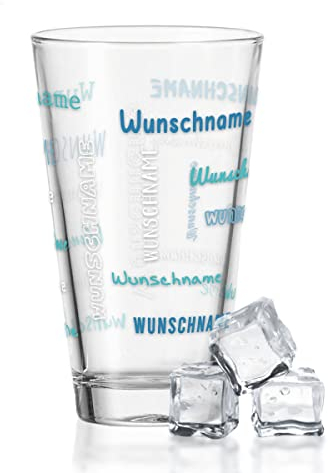 GRAVURZEILE Leonardo Wasserglas mit UV-Druck - Namensglas Design - Individuelles Motiv personalisiert mit Wunschnamen in versch. Farben - Geschenk zum Kindergeburtstag - Farbe: Weiß - Blau
