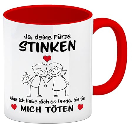 Ja, deine Fürze stinken, aber ich liebe dich trotzdem Tasse in rot als Geschenk für ihn zum Valentinstag Jahrestag Geburtstag