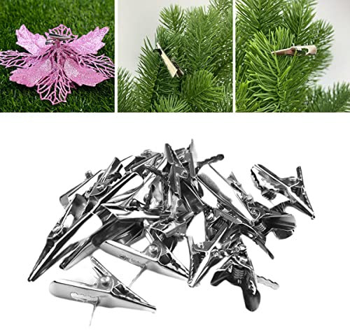 RANRAO Lot de 20 pinces poinsettia à paillettes pour sapin de Noël