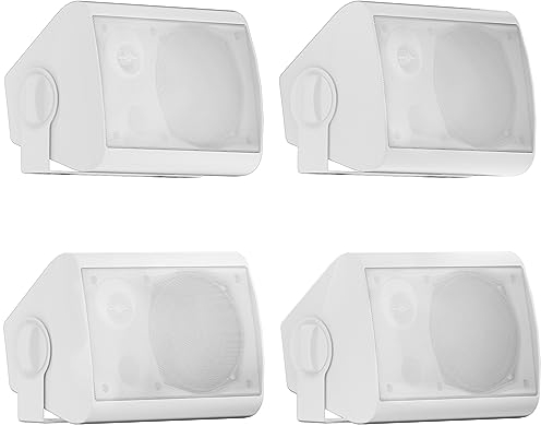 HERDIO 5.25 pulgadas de altavoces pasivos al aire libre de altavoz de montaje de pared de 600 vatios con agua de agua para el porche de patio al aire libre (4 Altavoz blanco)