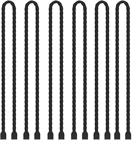 Gesipor 6 PCS 24-Inch Silicone Cable Ties Dia 5mm Reusable Steel-Core Rubber Twist Ties Bendable Cable Ties for Bundling and Holding, All Purpose Cord Tie for Indoor and Outdoor (Black)