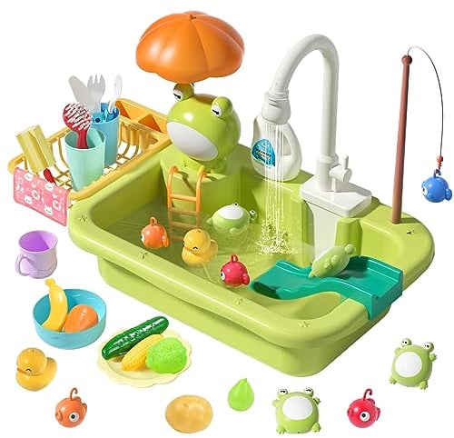 cute stone Spielspüle Spielzeug mit verbessertem elektrischen Wasserhahn, Spielzeugzubehör für die Spielküche, schwimmendes Angelspielzeug für das Wasserspiel, Rollenspiel für Kinder