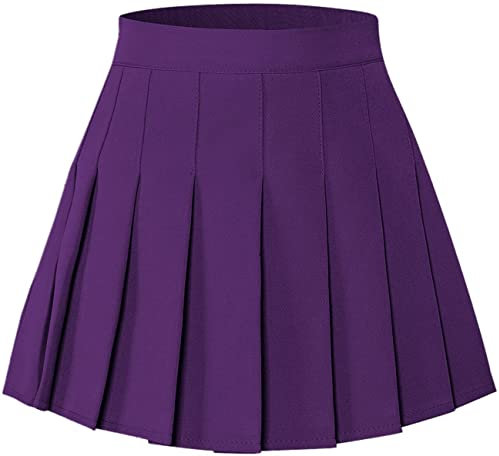 SANGTREE Faltenrock für Mädchen und Damen, elastische Taille, Uniformrock, Übergröße, 2 Jahre – US 4XL, A# Einfarbig-Lila, 3X-Groß