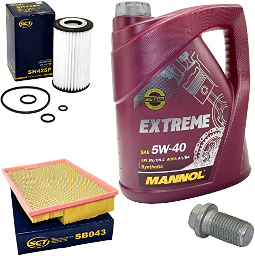 Motoröl Set 5W40 5 Liter + Ölfilter SH425P + Ölablassschraube 08277 + Luftfilter SB043