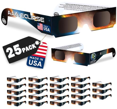 AAA Eclipse 25 Stück Solar Eclipse Glasses Aas Approved 2024 Made In Usa Iso Certified 12312 2 This Certfied Direct Solar Eclipse View Glasses