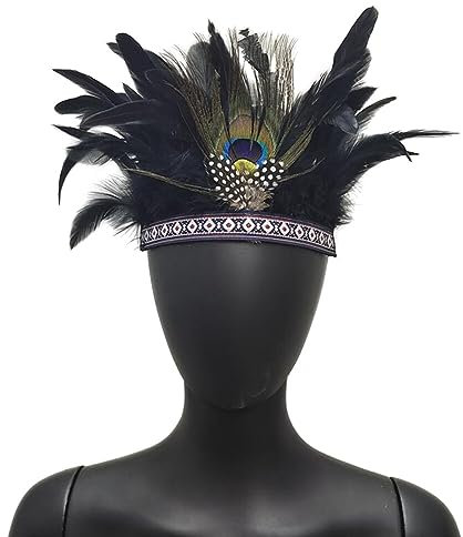 JAWSEU Indianer Stirnband Feder Stirnband, Indianer Haarband Haarschmuck Kopfschmuck Stirnband mit Langen Federn Feder Kopfbedeckung Kopfschmuck für Unisex Karneval Indianer Mottoparty Accessoire