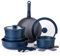 Country Kitchen 16 Piece Pots and Pans Set - Safe Nonstick Kitchen Cookware with Soft Touch Removable Handle, RV Cookware Set, Oven Safe (Denim)