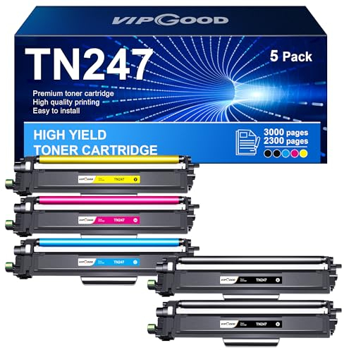 VIPGOOD TN247 TN-243CMYK Tonerkartuschen, kompatibel mit Brother TN-247 TN243 für DCP-L3550CDW MFC-L3750CDW MFC-L3770CDW MFC-L3730CDN HL-L3270CDW HL-L3230CDW (Schwarz, Cyan, Gelb, Magenta, 5 Stück)