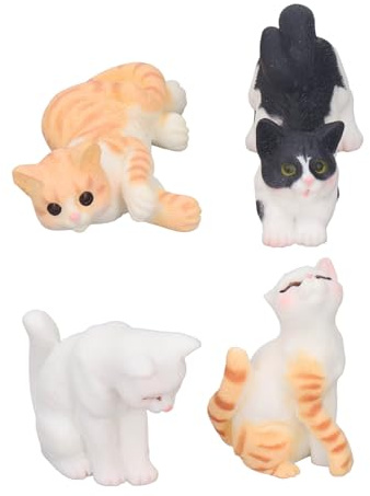 BSTCAR 4 Stück Miniatur-Katzen-Set 1:12 Skala niedliche Puppenhaus Katze Figuren Harz Pretend Play DIY Dekoration Zubehör Puppenhaus