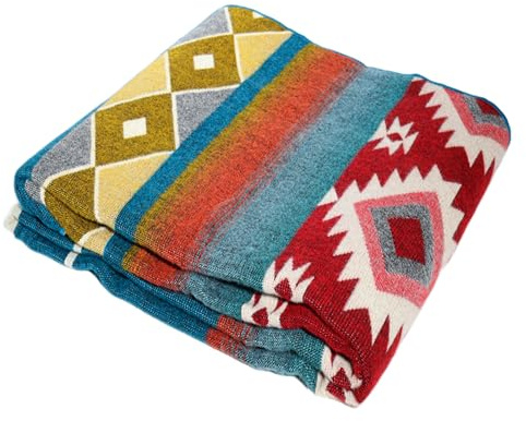 Native Pattern, Alpaca Wool Blanket Queen Size, Cozy Blanket Handmade in South America (Turquoise)