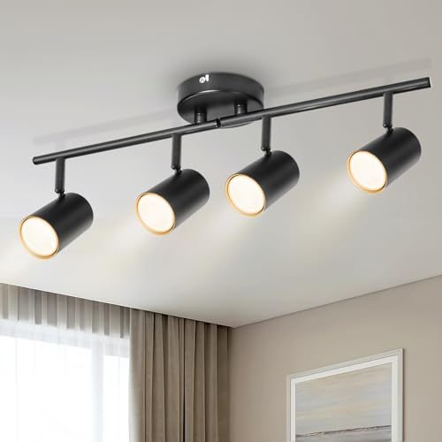 Kimjo Deckenstrahler LED 4 Flammig Schwenkbar - Deckenstrahler Schwarz Deckenleuchte 4 Flammig - GU10 Deckenlampe Strahler Deckenleuchte Spot Lampe Wohnzimmer Küchenlampe Spotbalken