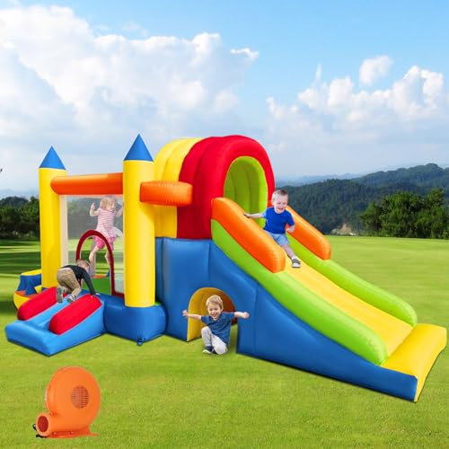 Baralir Inflatable Bouncy Castle, 8 in 1 Large Bounce House with Blower for Kids and Toddlers, Outdoor Indoor Backyard Inflatable Bouncers with Two Slides