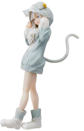 Anime-Figuren für Mädchen, Rem/Ram/Emilia, Katzenohren, Parker-Modelle, Desktop-Dekoration, Sammlerstück, Geschenke, 20 cm (Emilia)