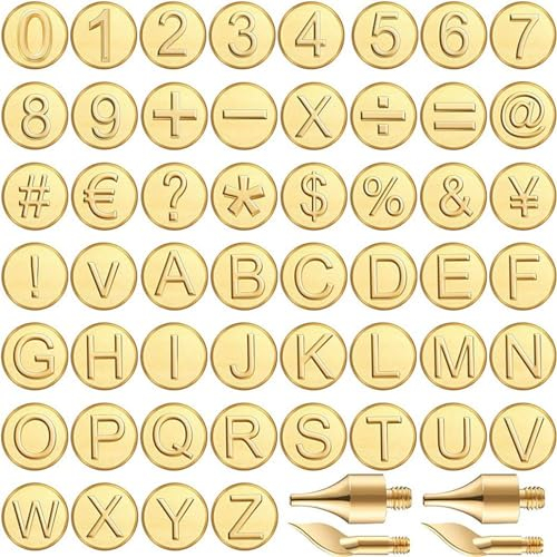 56 Pieces Wood Burning Tip Letter Set Soldering Iron Embossing Including Alphabet Number Symbol Working Burner Tip Mold Stamp Copper for Wood Craft DIY Embossing Carving (1 Set)
