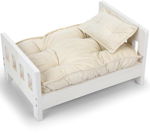 Vercraft Fotoshooting-Requisiten für Neugeborene, 41,5 x 29,1 x 21,6 cm, weißes Holz, Mini-Bett, Puppenbett, Matratze, Kissen, Säuglingsmatratze, Posierkissen, Fotostudio-Requisiten für Baby, Jungen,