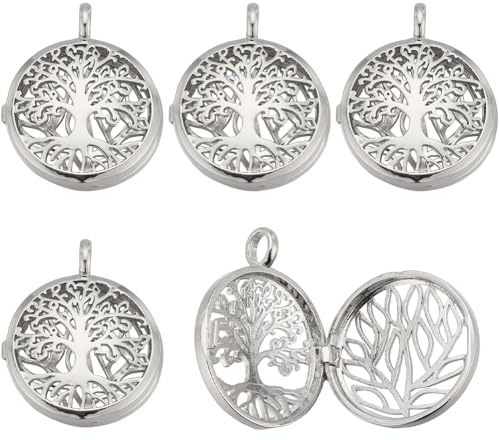 SUNNYCLUE 10Pcs Porte-Pierre Cage Collier Cage Pendentifs Médaillon Charms Pendentif Creux Porte-Pierre Médaillon Cage Charms Spirale Perle Cages Arbre de Vie Charmes pour la Fabrication de Bijoux Cha