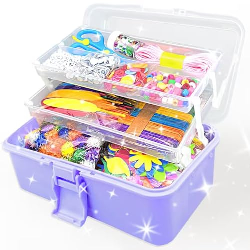3000Stück Bastelset Kinder DIY Kunsthandwerk Bastelkoffer Bastelbedarf zum basteln Pfeifenreiniger Kulleraugen Perlen Kreativ Scrapbooking Bastelset für Mädchen Jungen 4 5 6 7 8 Jahre Geschenke(Lila)