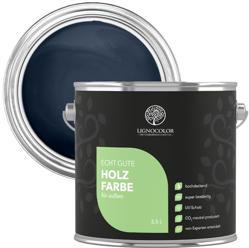 Lignocolor Holzfarbe Außen glänzend | wetterfeste Farbe für den Außenbereich (Navy Blue glänzend, 750ml) | hochdeckend & hochbeständig