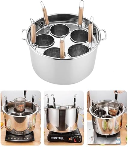 Usknxiu Stainless Steel Pot with Divider and Colander Strainer, Cooking Stockpots with lid, Multifunctional Stock Pot, 3/4/5 Holes Pasta Cooker Insert Set,5Holes