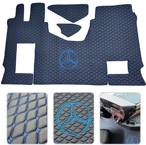 Fußmatten passend für Mercedes Actros MP4, MP5, Kompatibel für Mercedes Actros MP4, MP5, Beifahrersitz ungedämpft (gefaltet) Exklusives Logo (Schwarzblau)