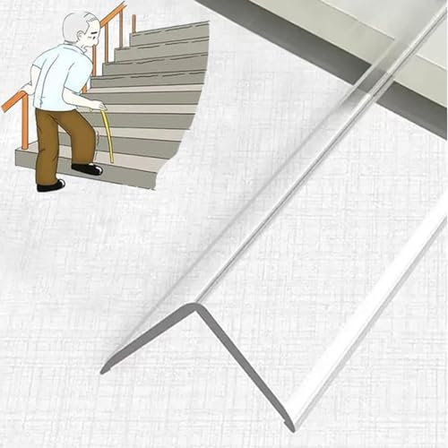 HAILM Treppenkantenprofil Selbstklebend Treppenwinkel Antirutsch-Profil Treppenkantenschutz PC Kunststoff Antirutsch-Profil Treppenkante Winkelprofil Klar,3x100cm(1.18x40in)