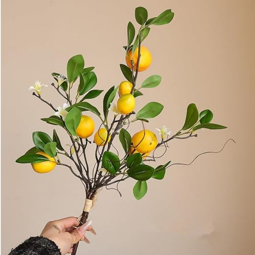 Rami di limoni artificiali, 8 teste di limoni finti, frutta con foglia verde e ramo, decorazione realistica di limone finto per casa in stile fattoria, centrotavola e decorazione per la casa