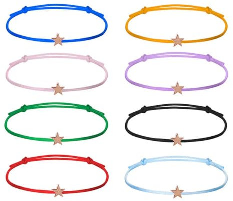 NHPY 8 Stück Freundschaftsarmbänder Stern Freundschaftsarmband, Stern Seil Armbänder Filigranes Stern Armband Größenverstellbar Stern Armband für Frauen Mädchen