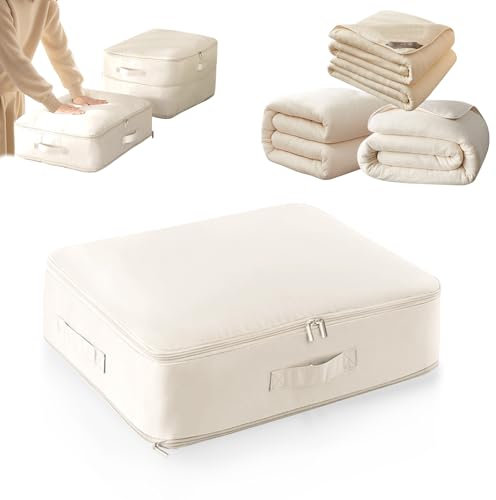Ultra Platzsparender Selbstkomprimierender Organizer, Neuest Komprimierender Beutel,Bewegliche Organizertaschen für bettdecken,Selbstkomprimierender Organizer für Bettdecken, Kleidung, Decken (Beige)