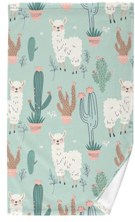 CHIFIGNO Handtuch mit niedlichem Cartoon-Lama und Kaktus, 40,6 x 71,1 cm, Baumwolle, Badezimmer-Handtücher, dekorativer Waschlappen, Küchentücher