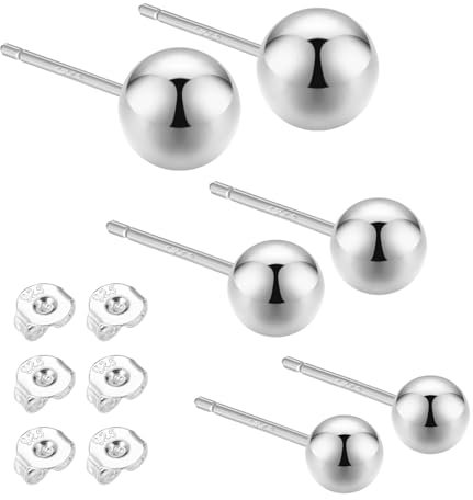 3 Pares Pendientes para Mujer con Diseño de Círculo Básico en Plata de Ley 925-3MM 4MM 5MM Hipoalergénicos para Mujeres y Niñas